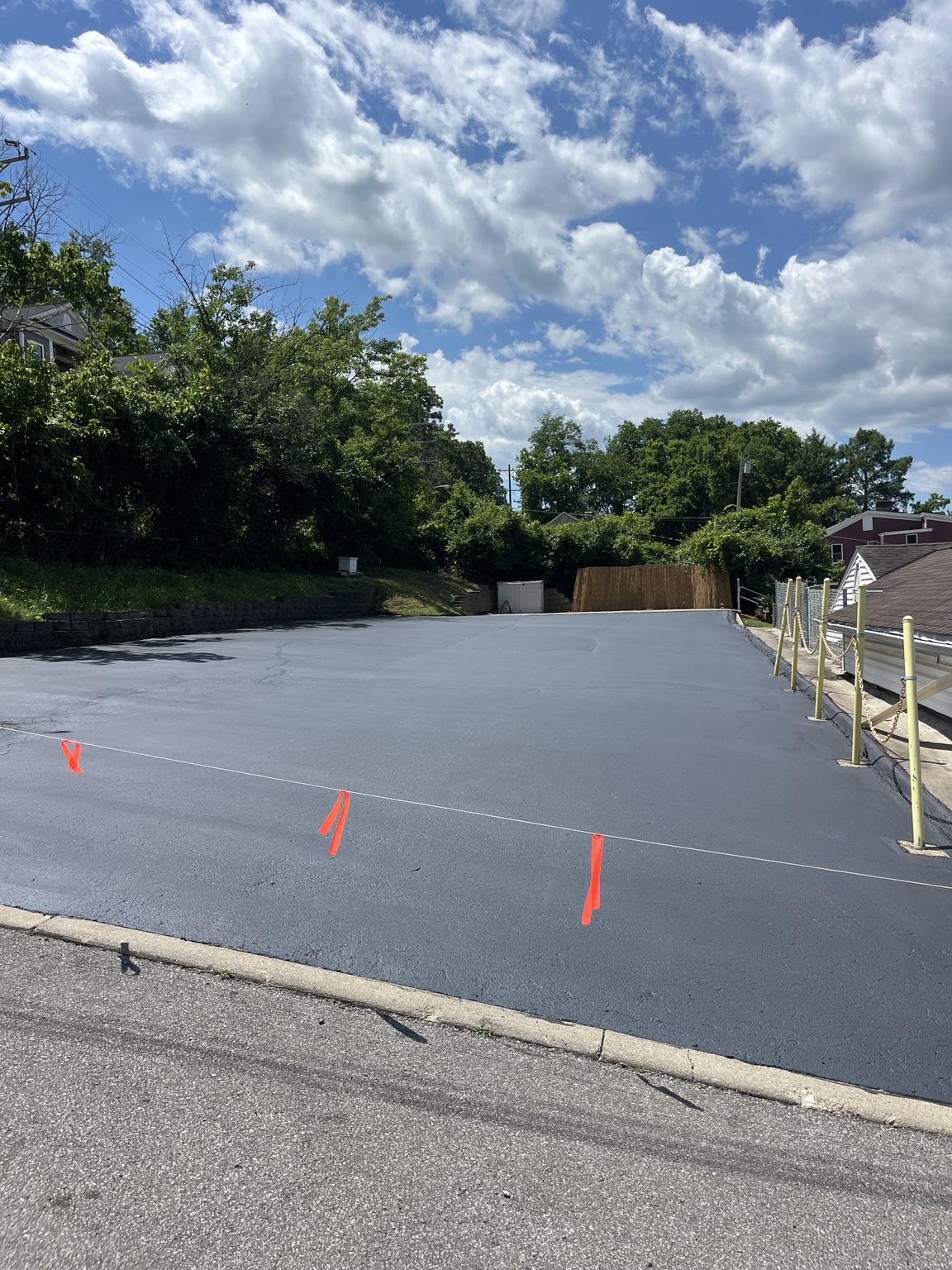 Freshly sealed parking lot